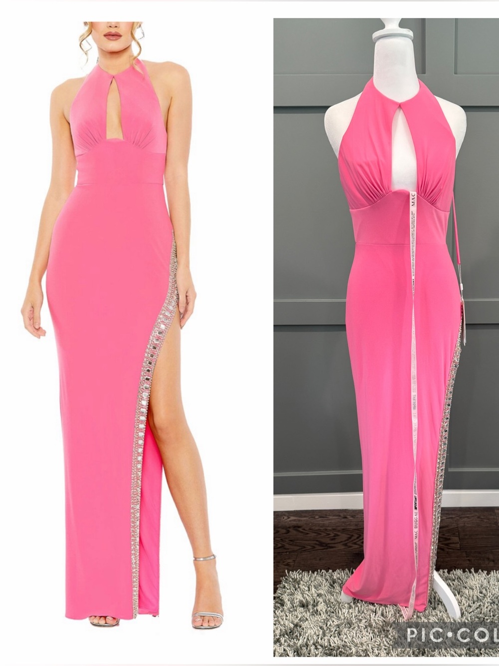 NWT MAC DUGGAL 42053 Pink Maxi Halter Gown Rhinestone Embellished size 2